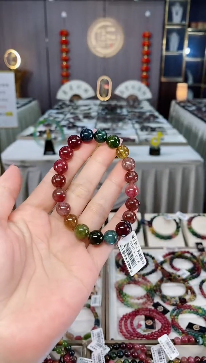 未镶嵌收藏级老矿碧玺彩虹单圈手串9mm+碧玺hon多样性发货 一条