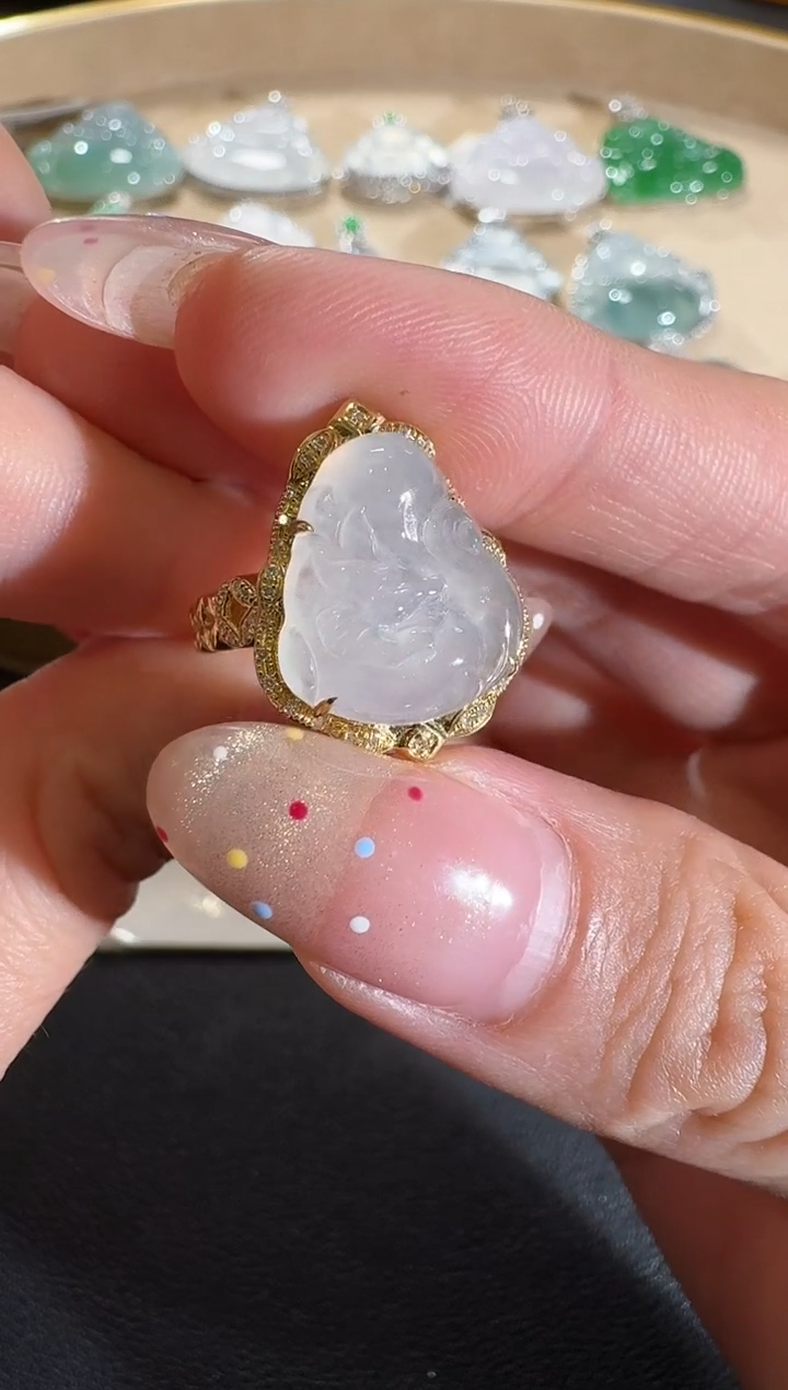 【闪购商品】翡翠戒指18K金镶嵌【源头工厂】钻石镶嵌