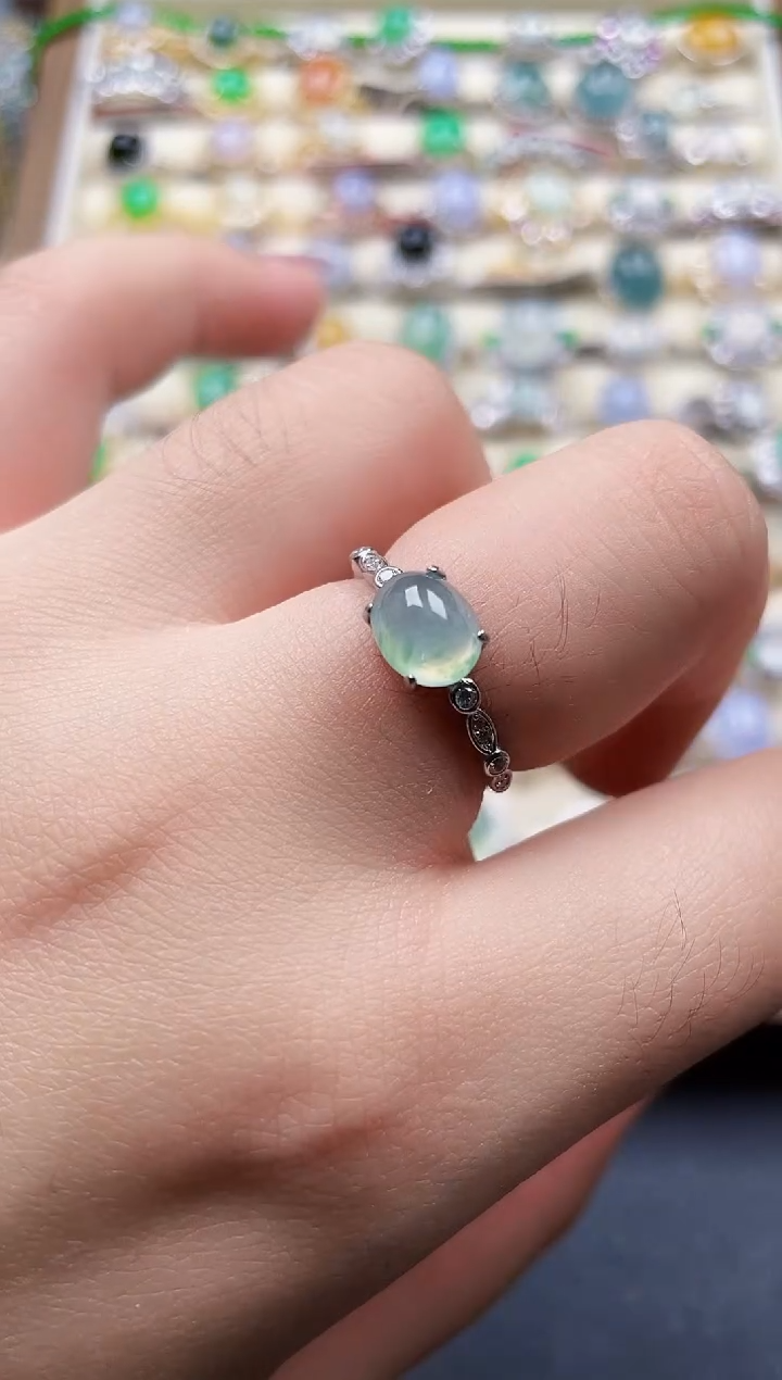 银S925镶嵌戒指翡翠1