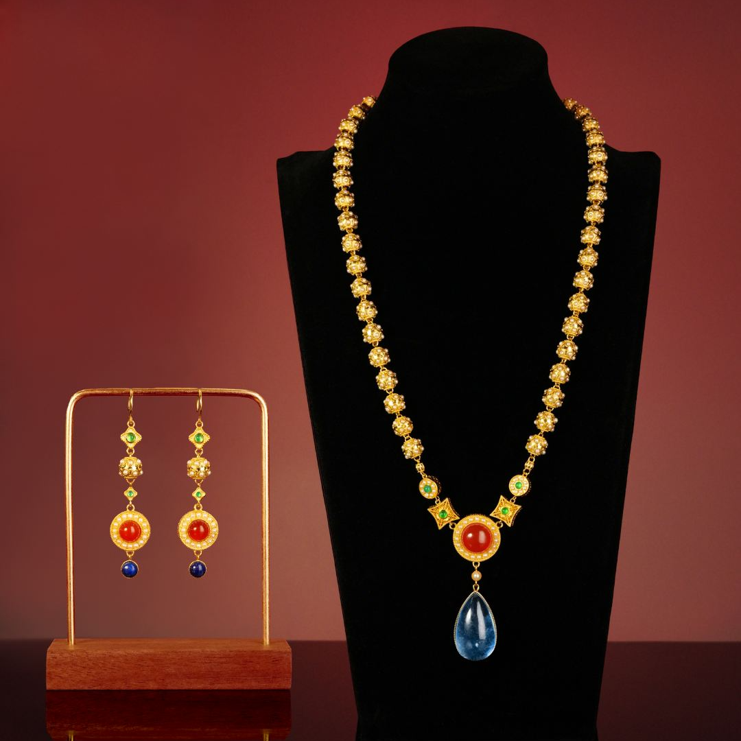 坠链均925银 【李静训同款套装·项链+耳饰】气质项链耳饰吊坠年货