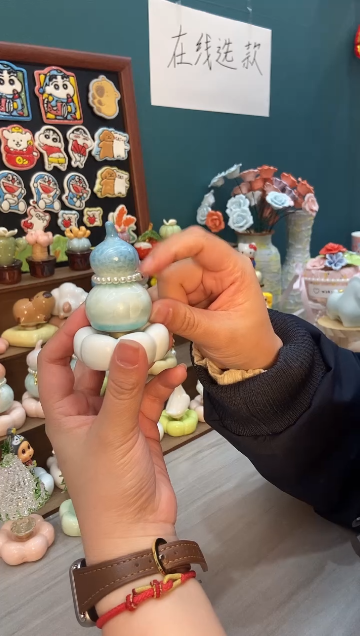 摆件陶天蓝葫芦景德镇陶瓷摆件1个装