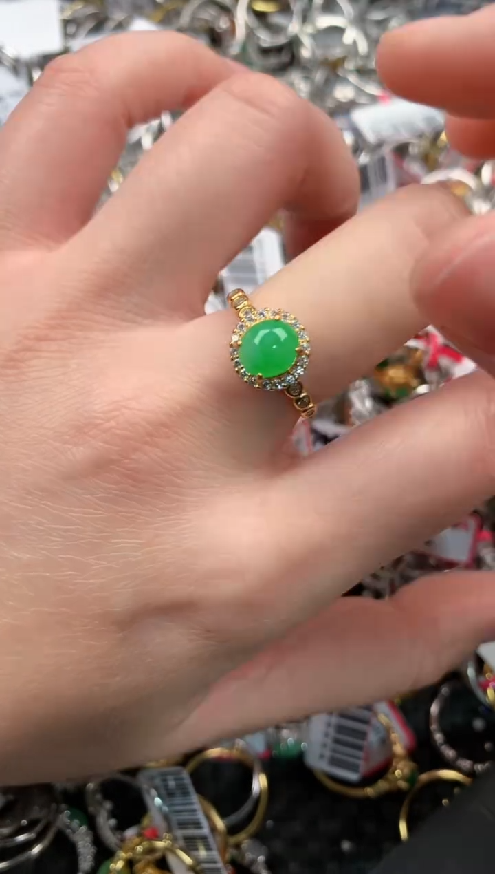 银S925镶嵌戒指翡翠999   3