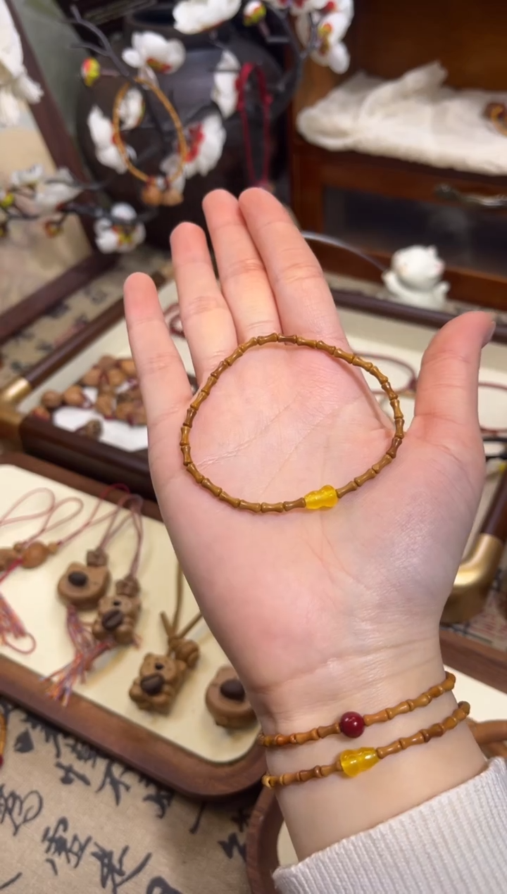 手串桃核【桃缘行】竹节「黄色葫芦」桃木桃核辟、挡、驱、护 备注手围