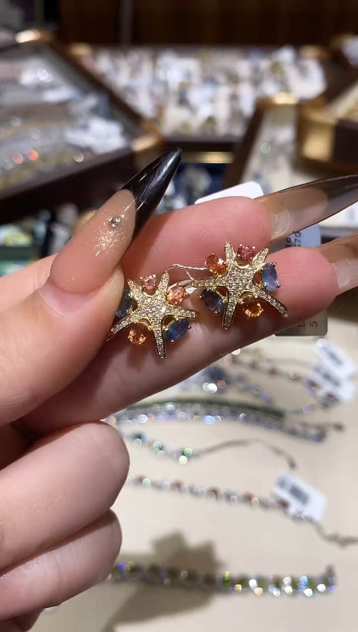 耳饰蓝宝石银S925镶嵌楚楚珠宝中古甄选不退换