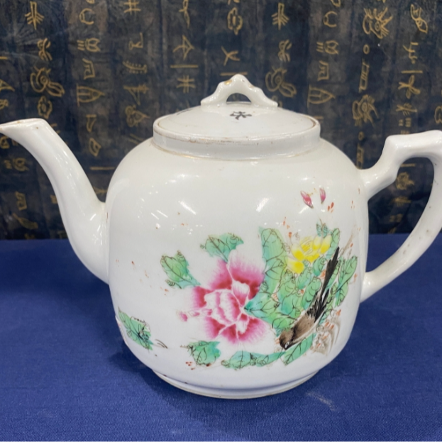 民国 粉彩花卉题字茶壶QXH-0023-高度14 直径20