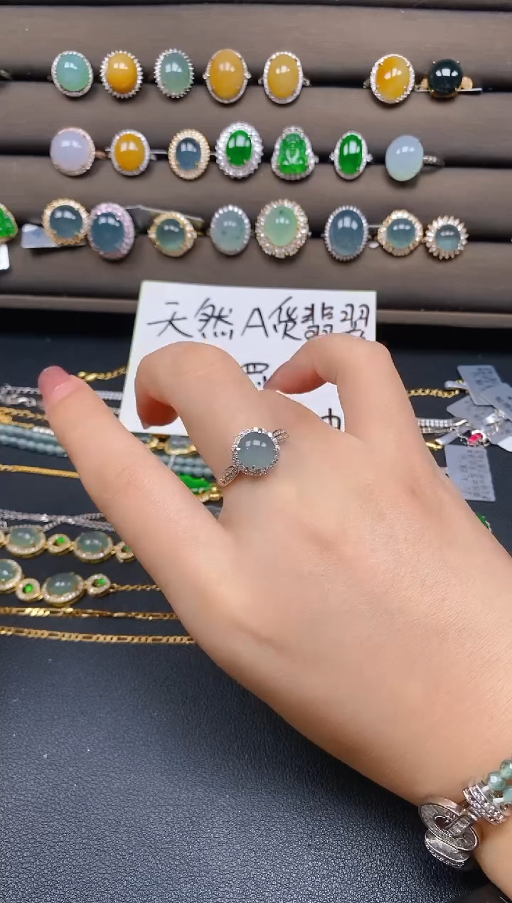 翡翠戒指银S925镶嵌16
