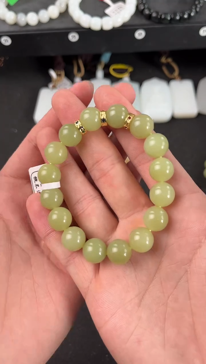 【闪购商品】和田玉手串未镶嵌若羌青黄口手串卡12微色差