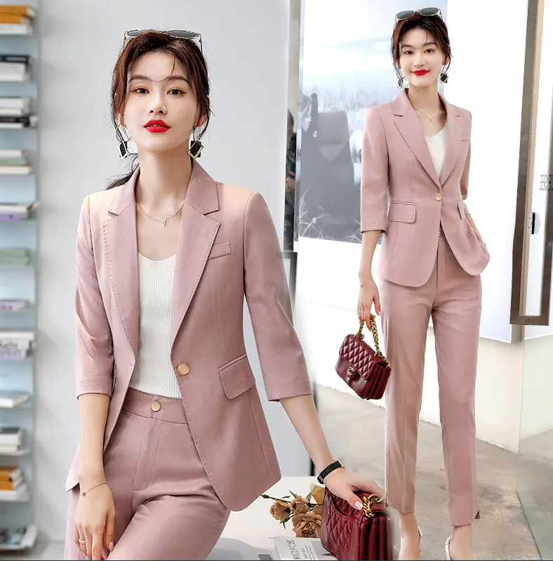 小个子粉色西装套装2025新款夏季薄款时尚气质洋气网红小西装女