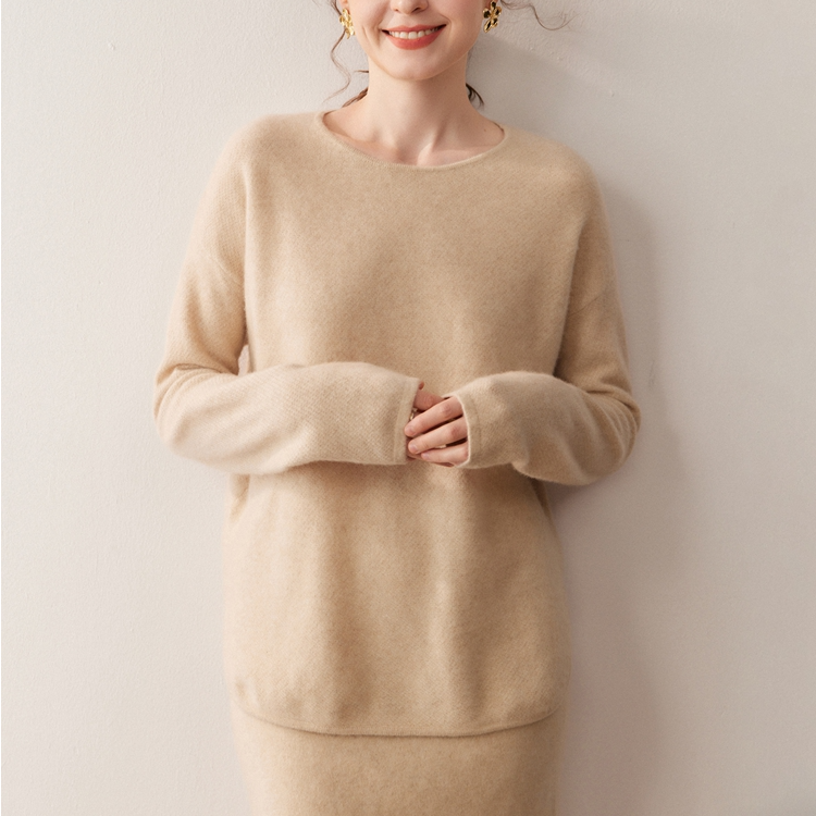 【山羊绒】羊绒桂花针秋季上衣弧形下摆设计感DMC5247