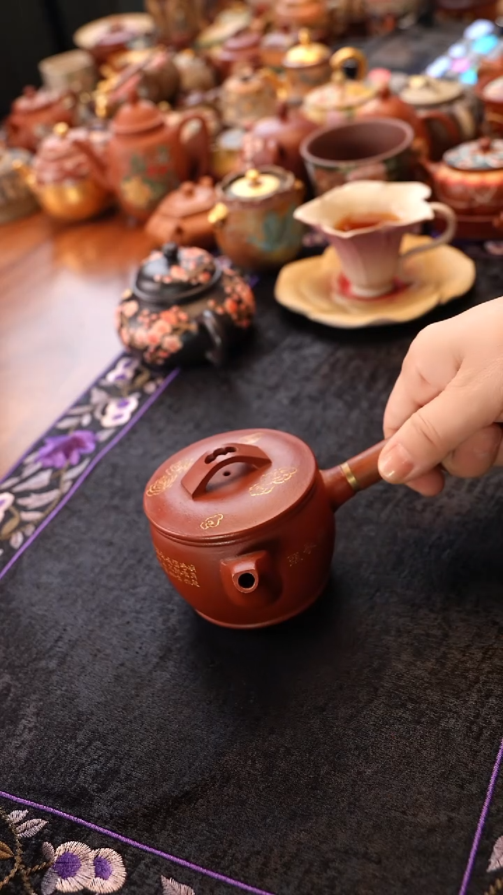 茶壶紫砂大红袍侧把