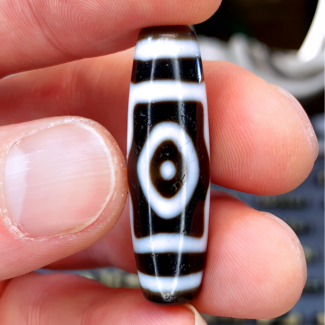 【锡世】台湾建成·极致黑白系列玛瑙珠-佛三眼中眼