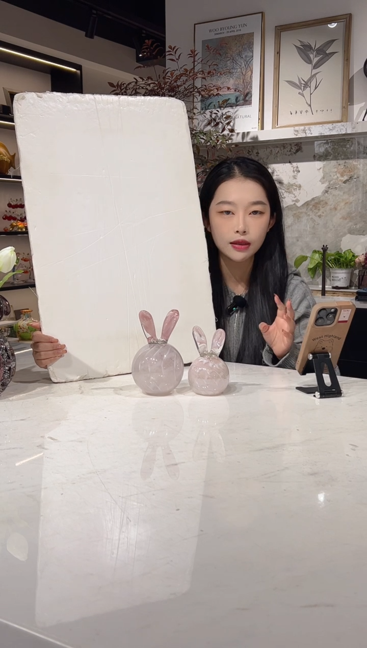 【闪购商品】琉璃粉色圆兔一对