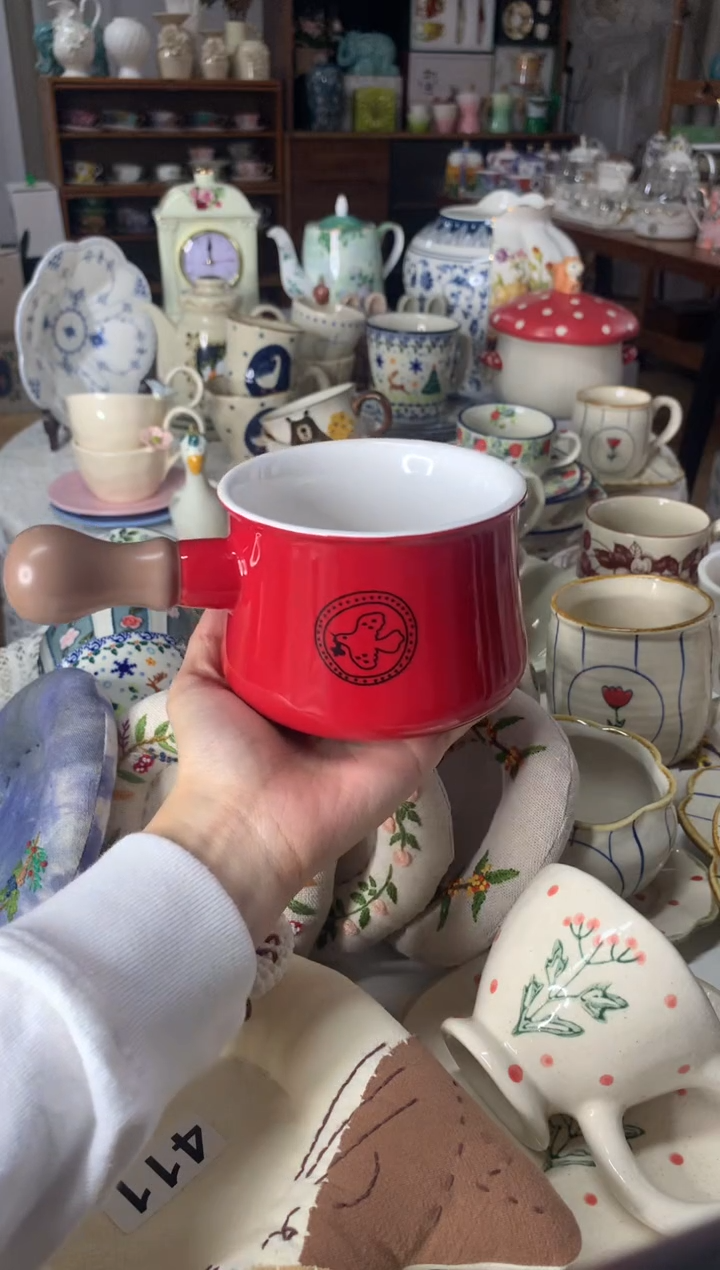 陶瓷【福利清仓】红色手柄碗