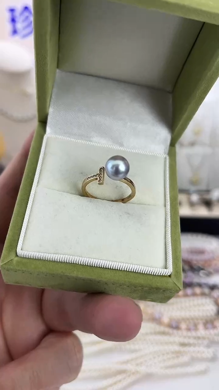 银S925镶嵌戒指海水珍珠45天然珍珠蓝玫瑰真多麻戒指758