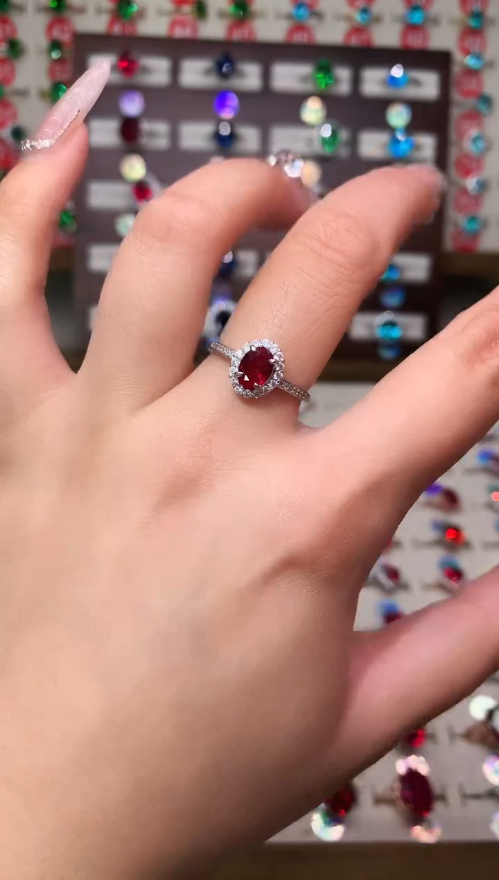 银S925镶嵌戒指红宝石5*7 酒红 银托