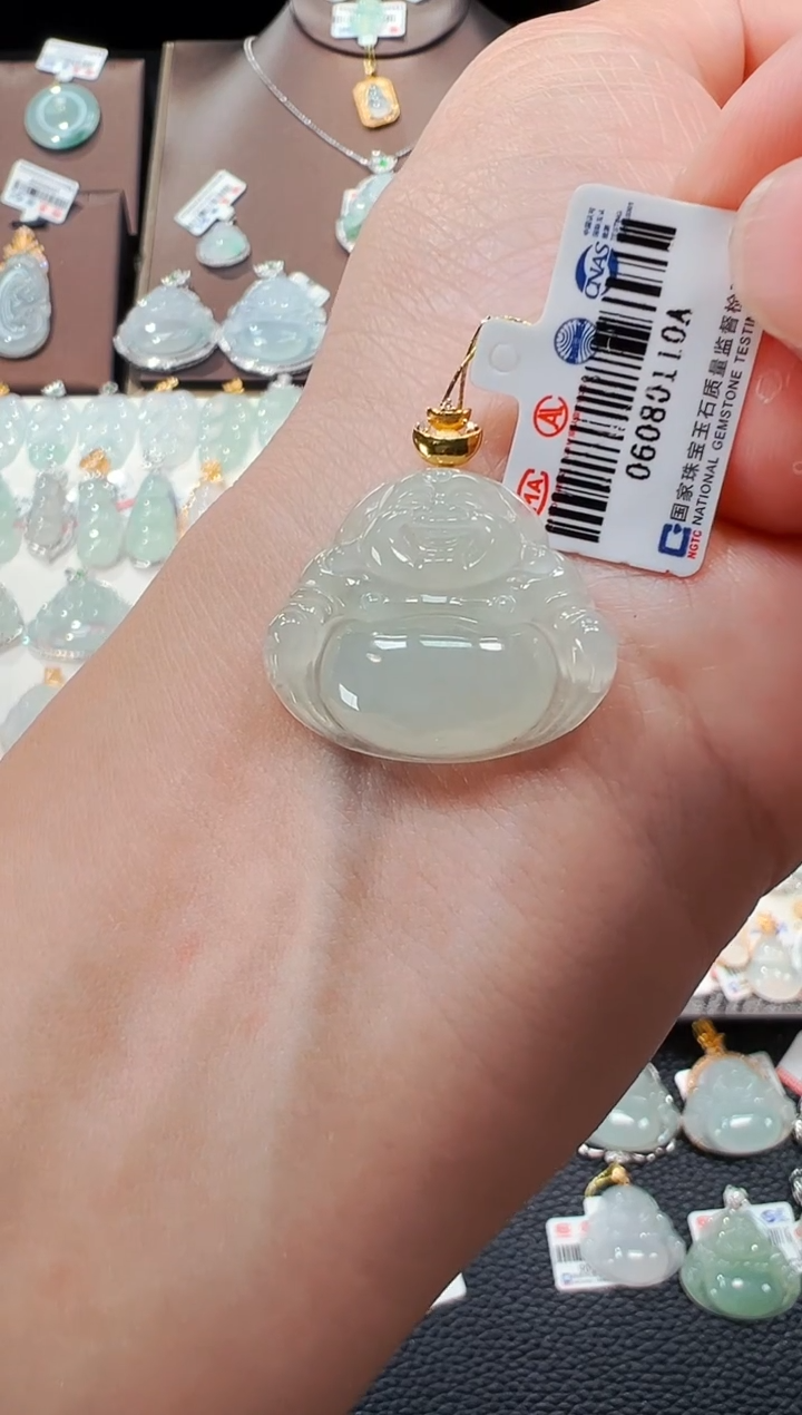 【闪购商品】翡翠吊坠(不含链)18K金镶嵌佛公吊坠10A