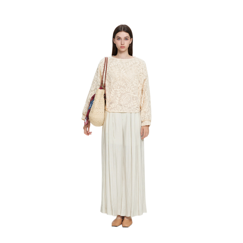 圣迪奥女装刺绣长袖打底女士印花圆领提花上衣S253Z2210