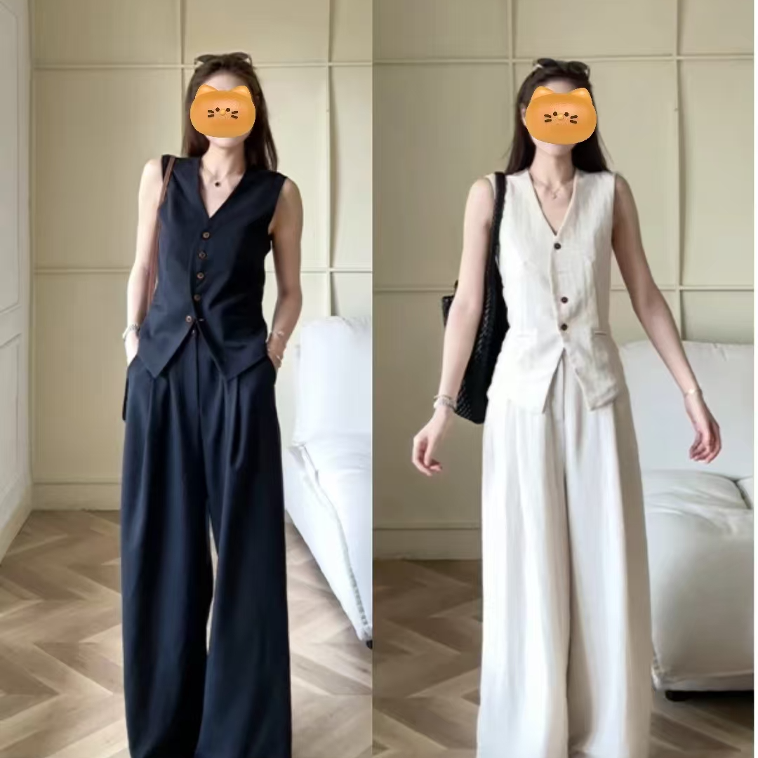 清仓///开衫女装高级感穿搭套装夏季新款老钱风马甲阔腿裤两件套