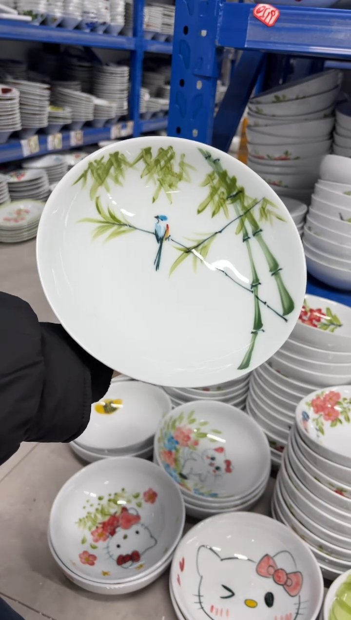 景德镇高温陶瓷食品级手绘釉中彩-高足盘