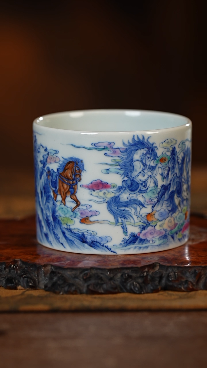 【闪购商品】杯空山明月新斗彩八骏图杯