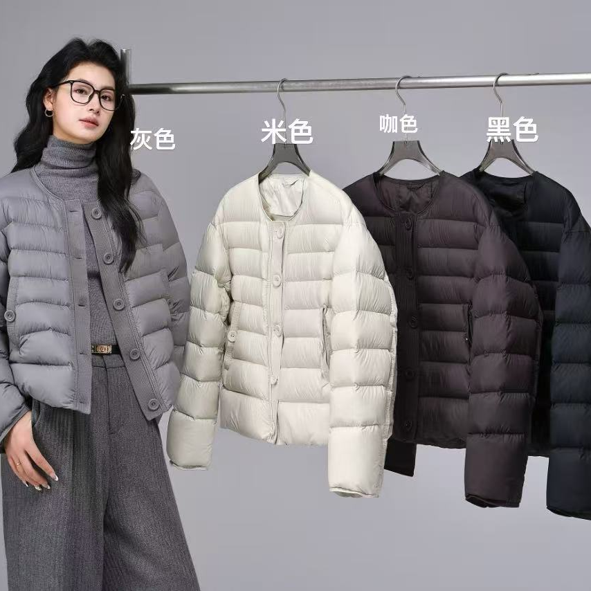 2047号#7702#简约百搭无领设计双口袋休闲填充外套-B2-32