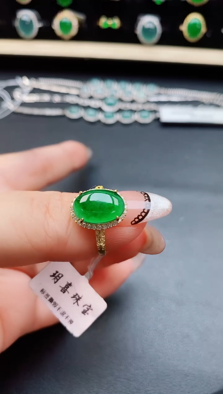 翡翠戒指银S925镶嵌5805