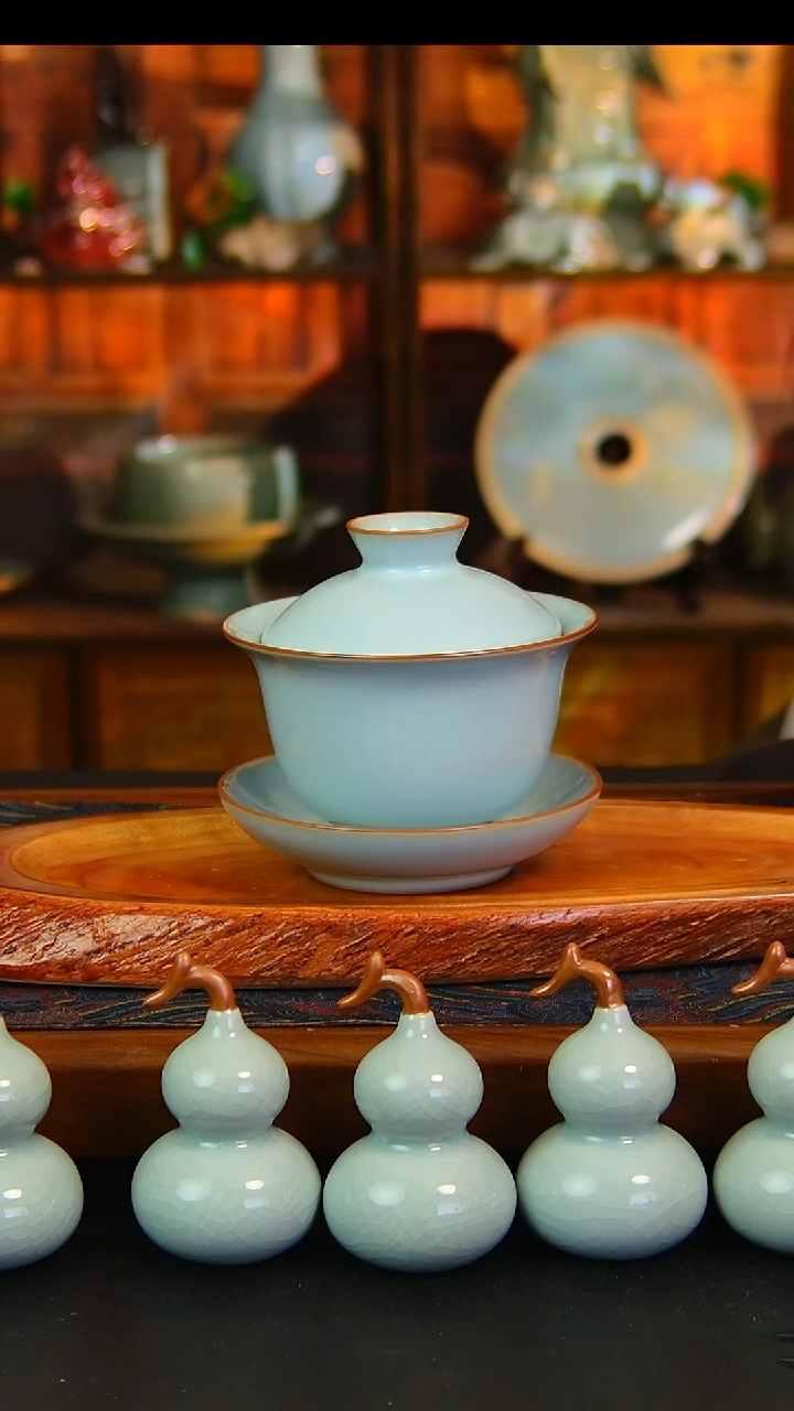 瓷片原矿汝瓷福利盖碗，不完美