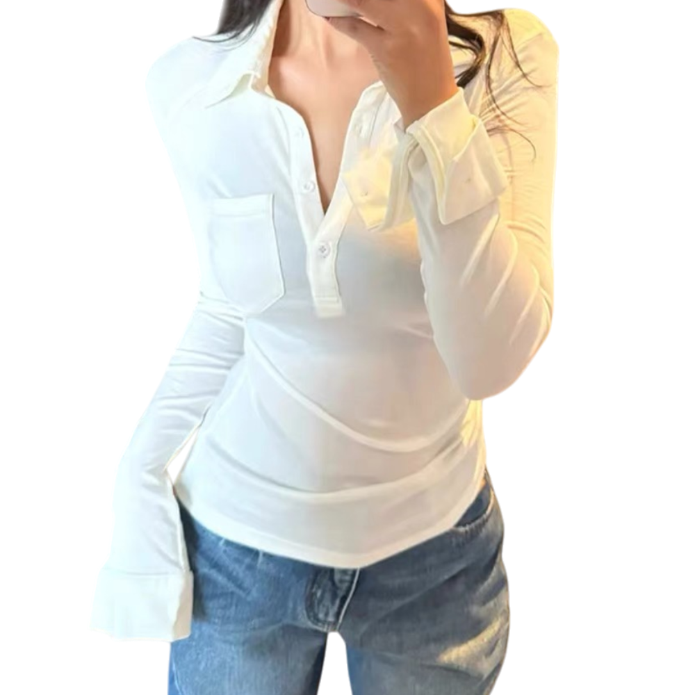 大宝家美式辣妹翻领正肩长袖打底衫上衣