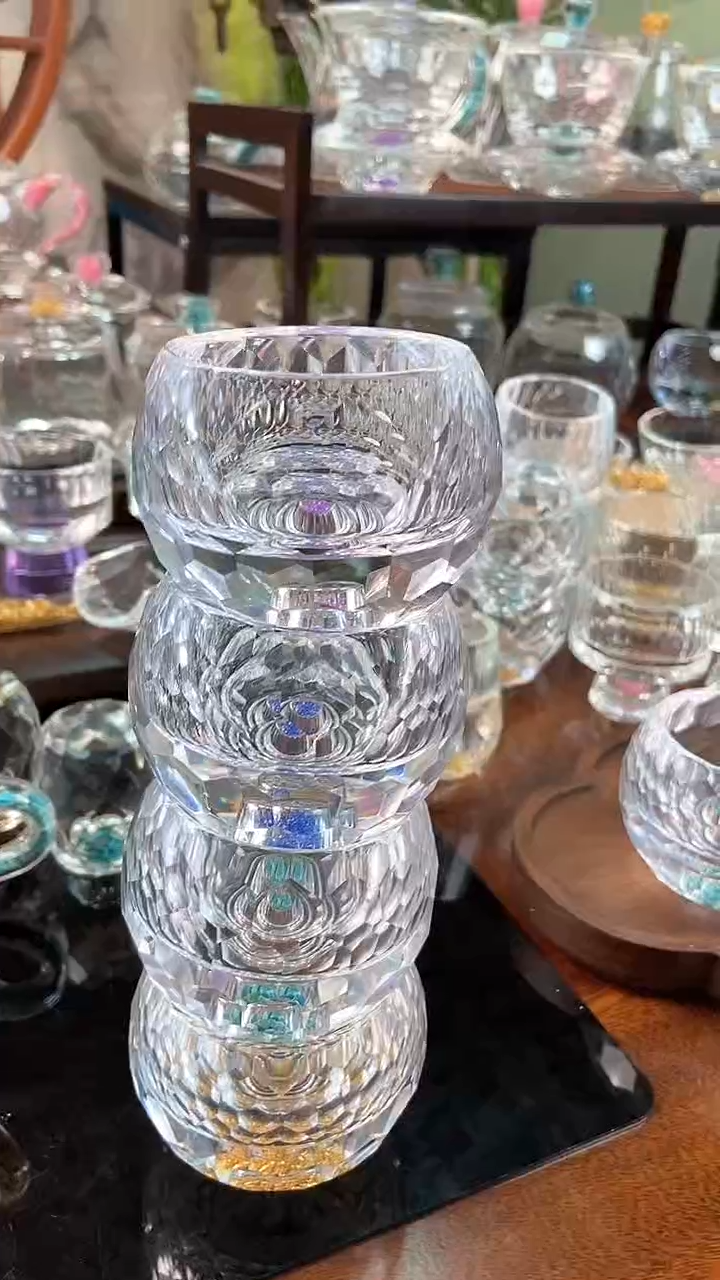 【闪购商品】紫色+蓝色+金箔+绿色球形茶碗4个装