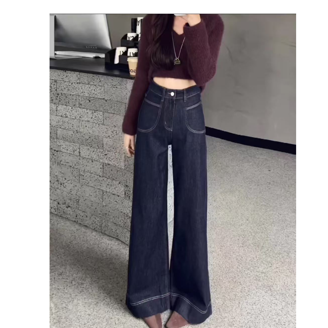 9019-（图片以直播间实物为准  默认微瑕）丹宁蓝显瘦松弛感牛仔