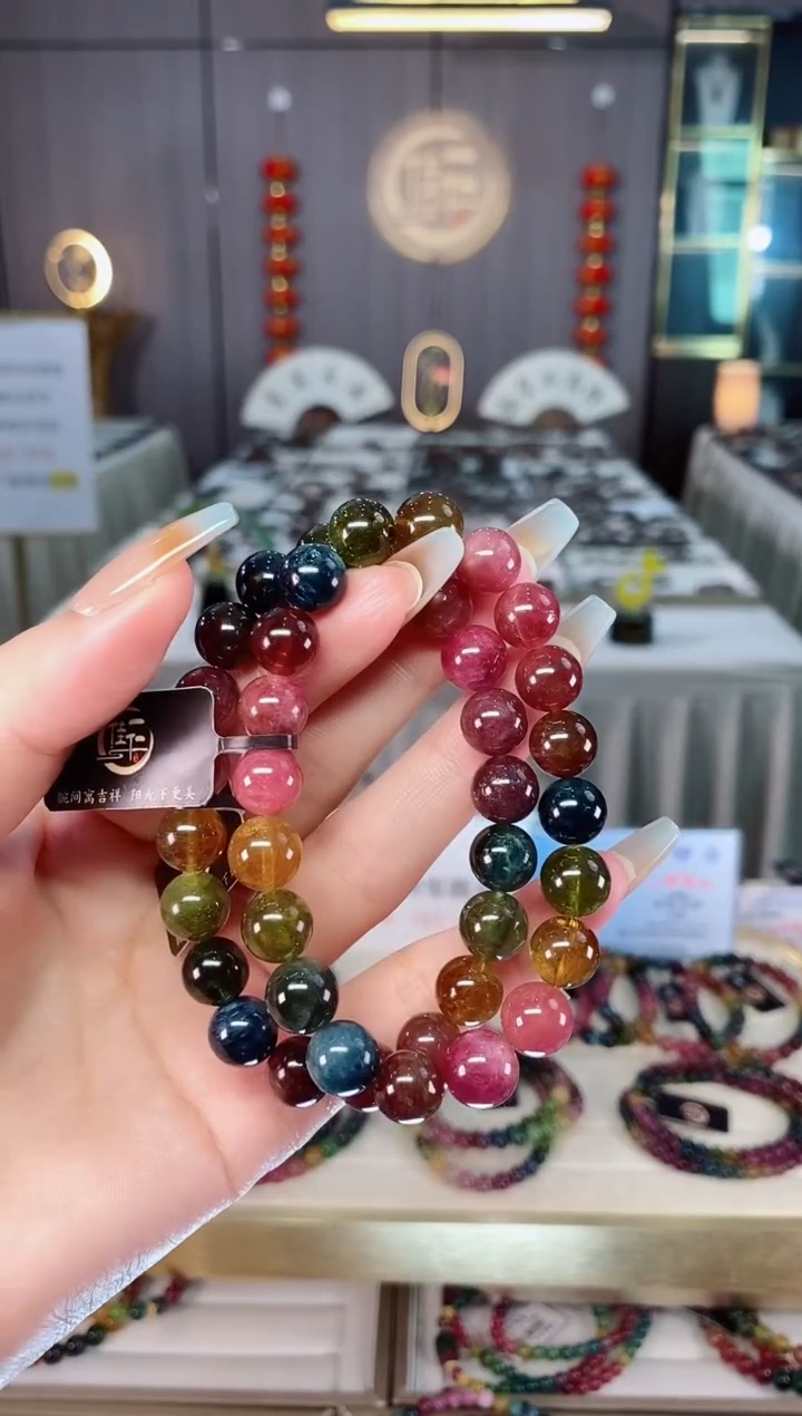 未镶嵌老矿碧玺彩虹单圈手串9mm+碧玺（多样性发一条）mz