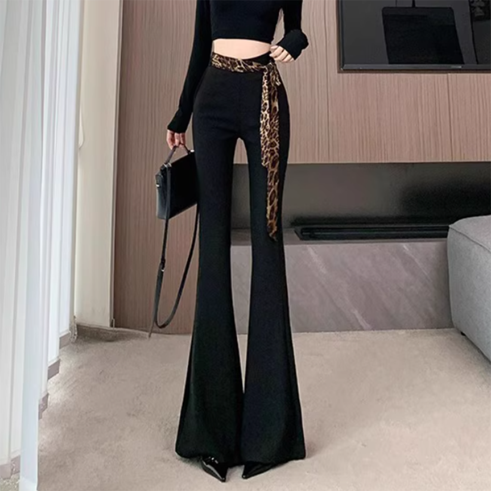 【300-349】春秋冬款高腰喇叭裤显瘦垂坠感休闲裤黑色显瘦长裤