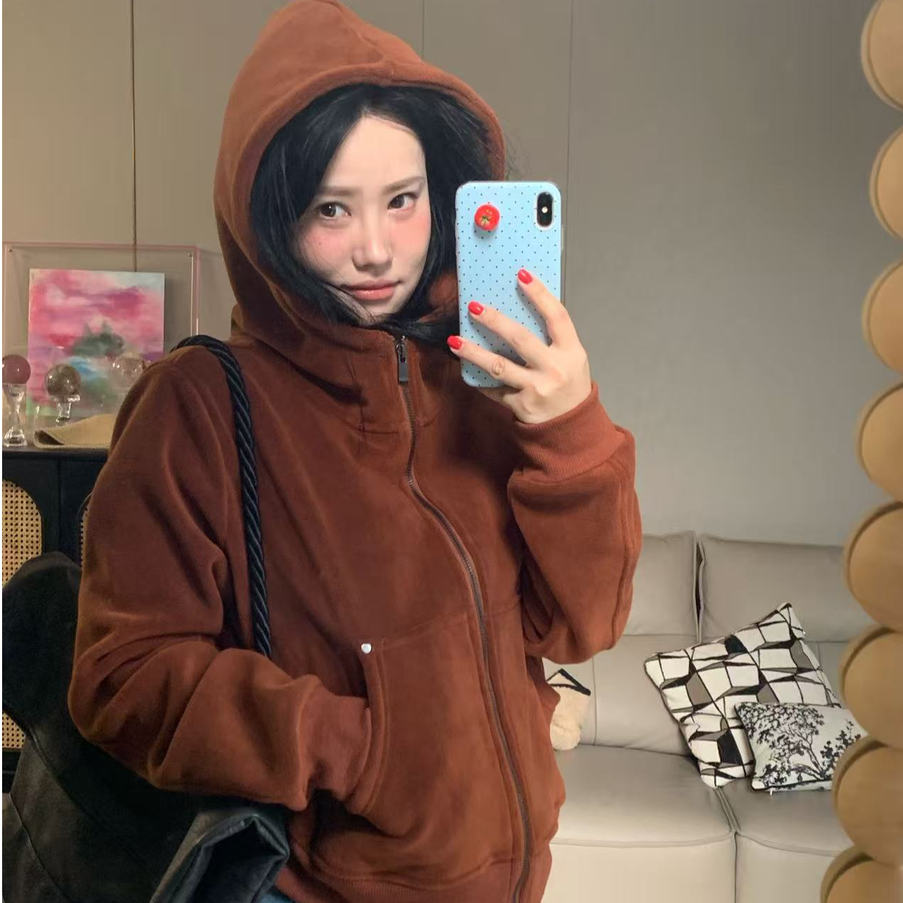 【内分肽】冬季休闲百搭运动摇粒双面绒显瘦连帽开衫卫衣外套9195