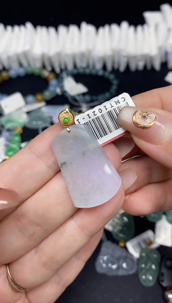 吊坠(不含链)18K金镶嵌翡翠无事牌18K金扣镶嵌@@CMT1021-1