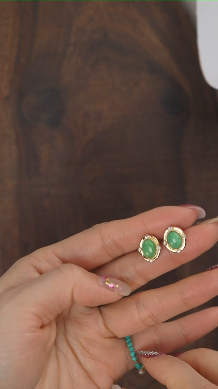 18K金镶嵌绿松石耳饰S5438-定制