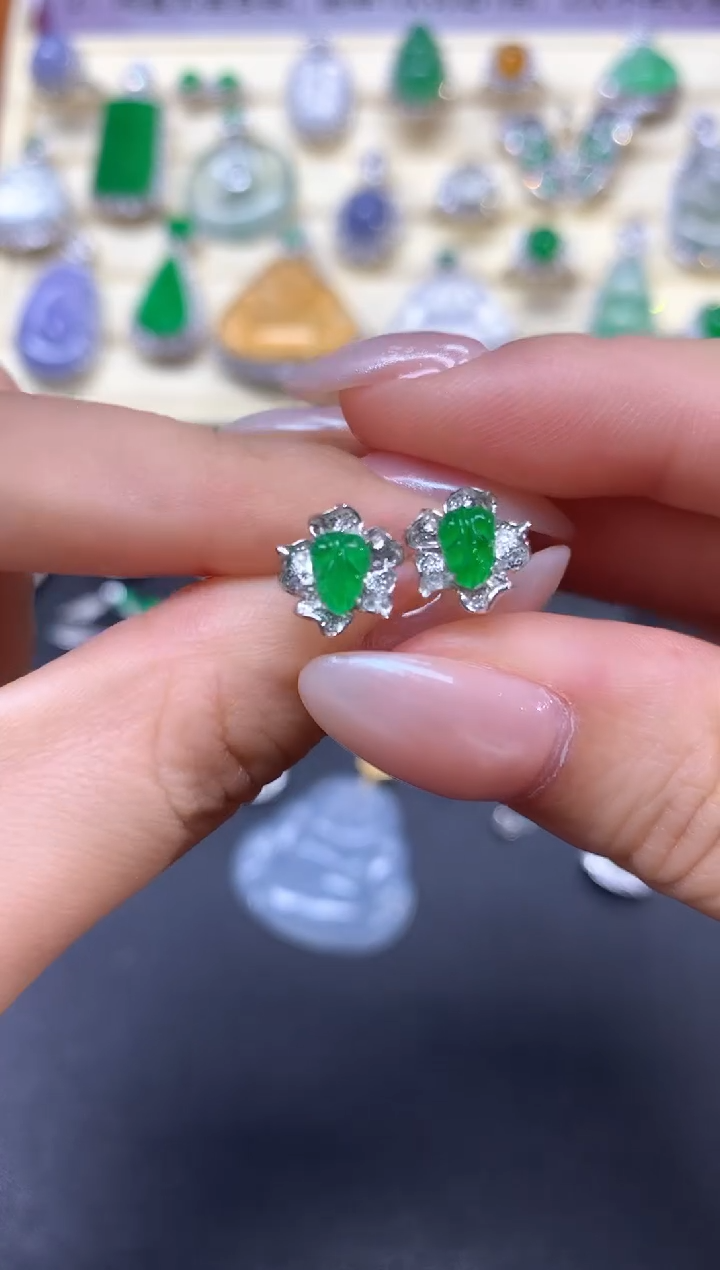 【闪购商品】翡翠耳饰18K金镶嵌耳饰|3300+330