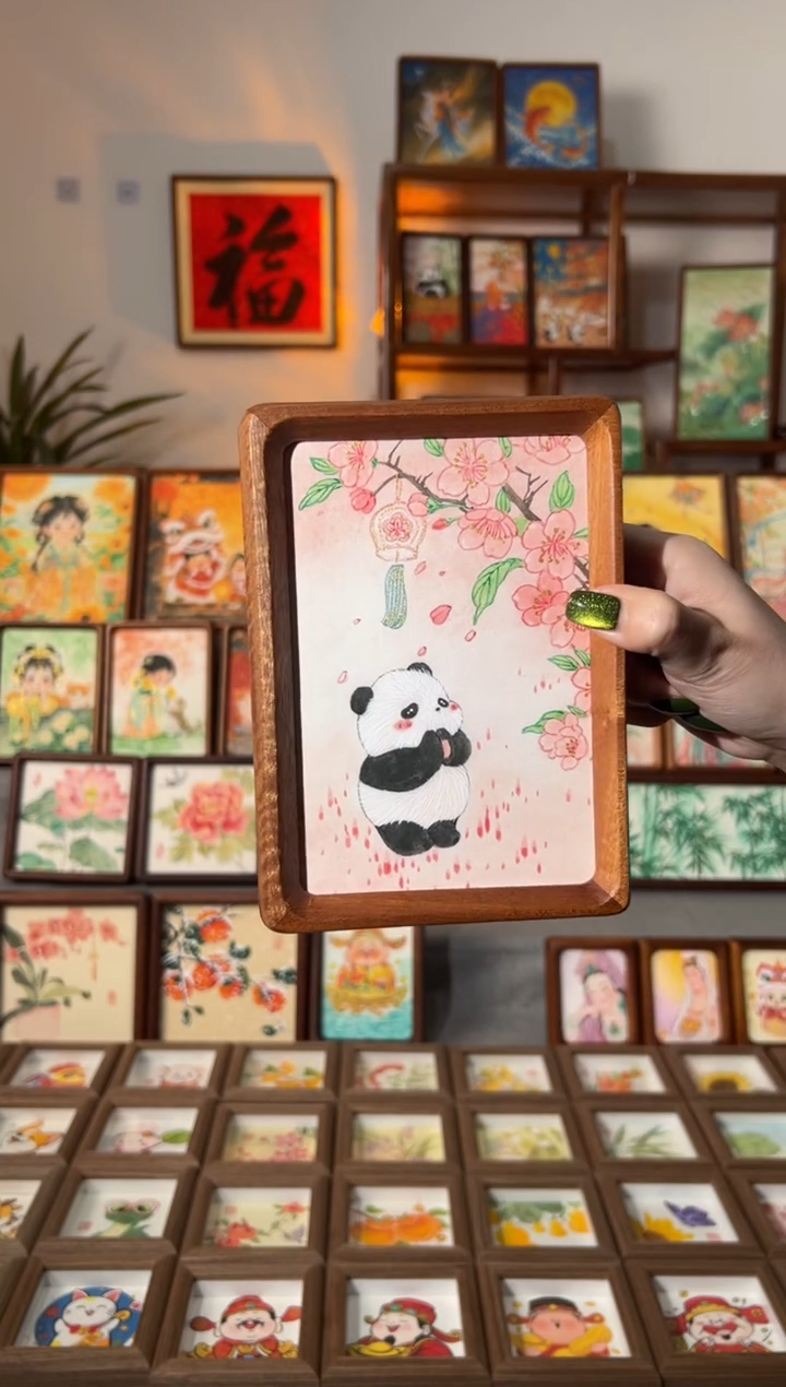 【闪购商品】国画祈福熊猫 手绘国画6寸