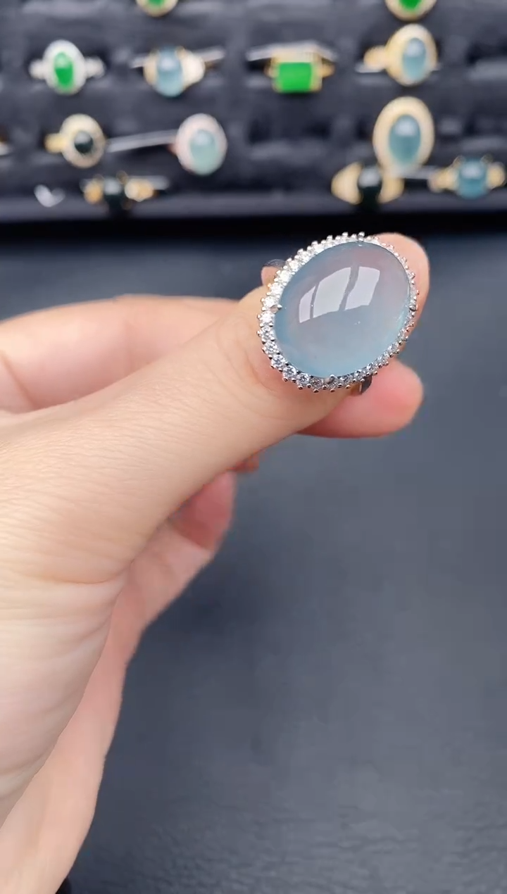 银S925镶嵌戒指翡翠天然a货翡翠510