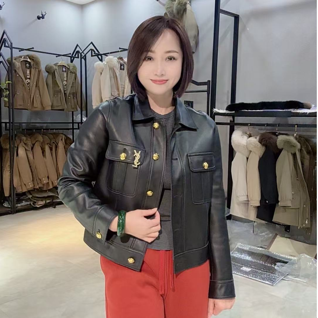 真皮绵羊皮皮衣女款女士翻领