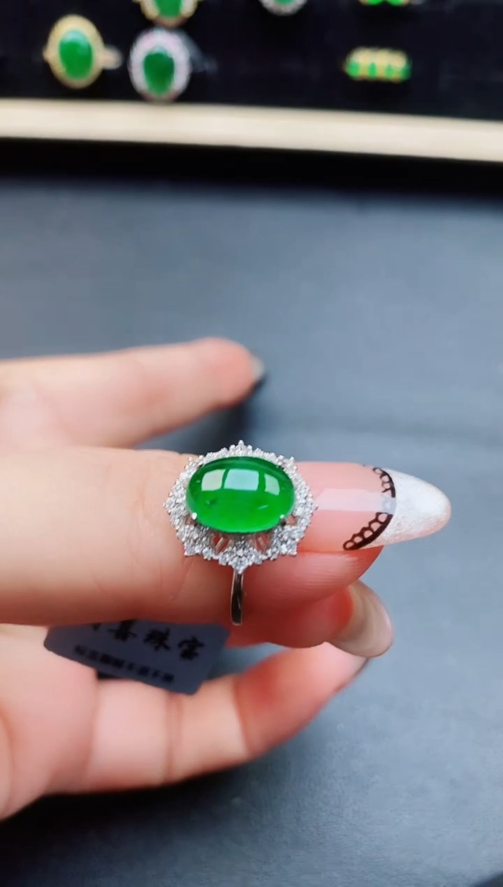 翡翠戒指银S925镶嵌5080