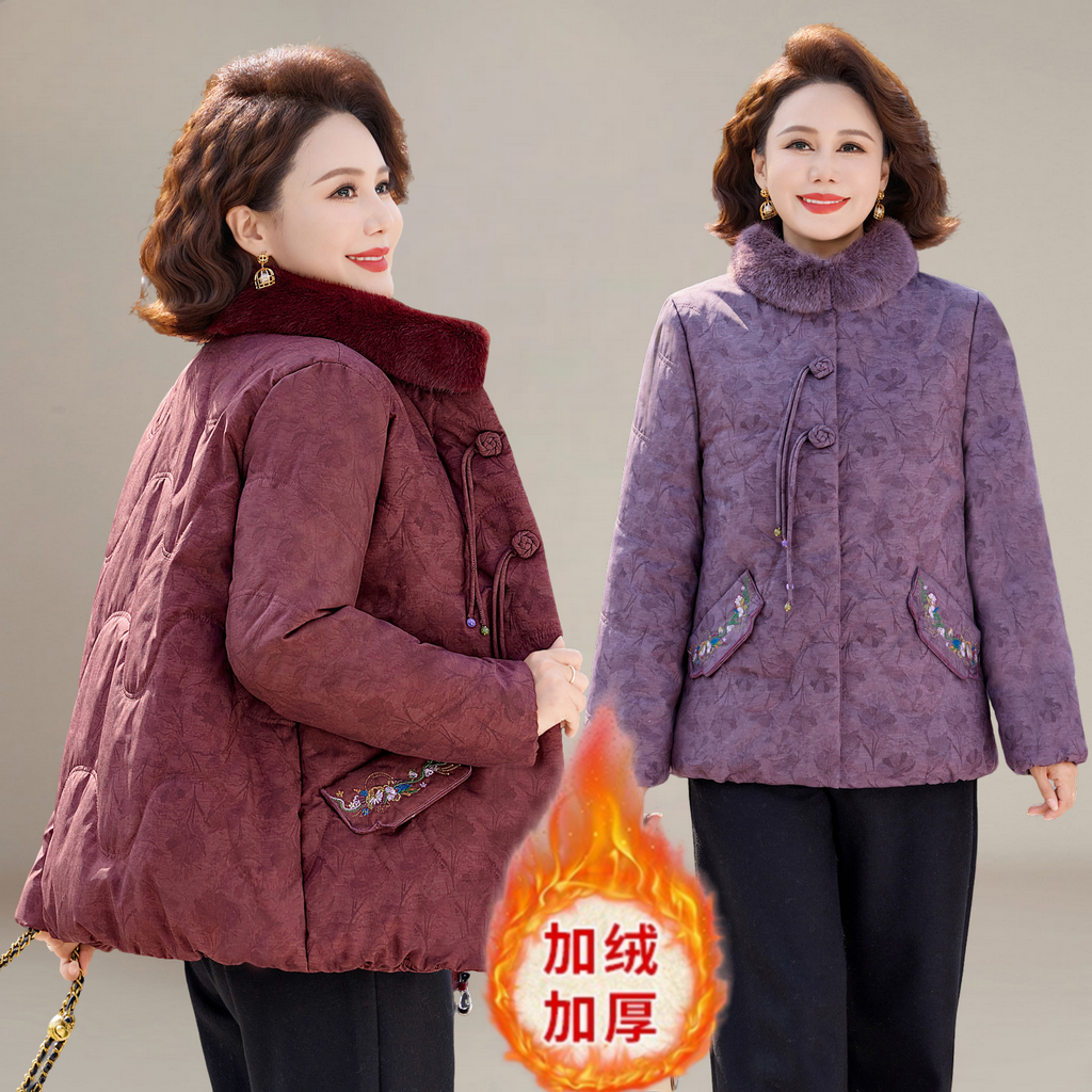 妈妈冬装棉袄新中式棉衣加绒加厚保暖冬季中老年人奶奶棉服外套女
