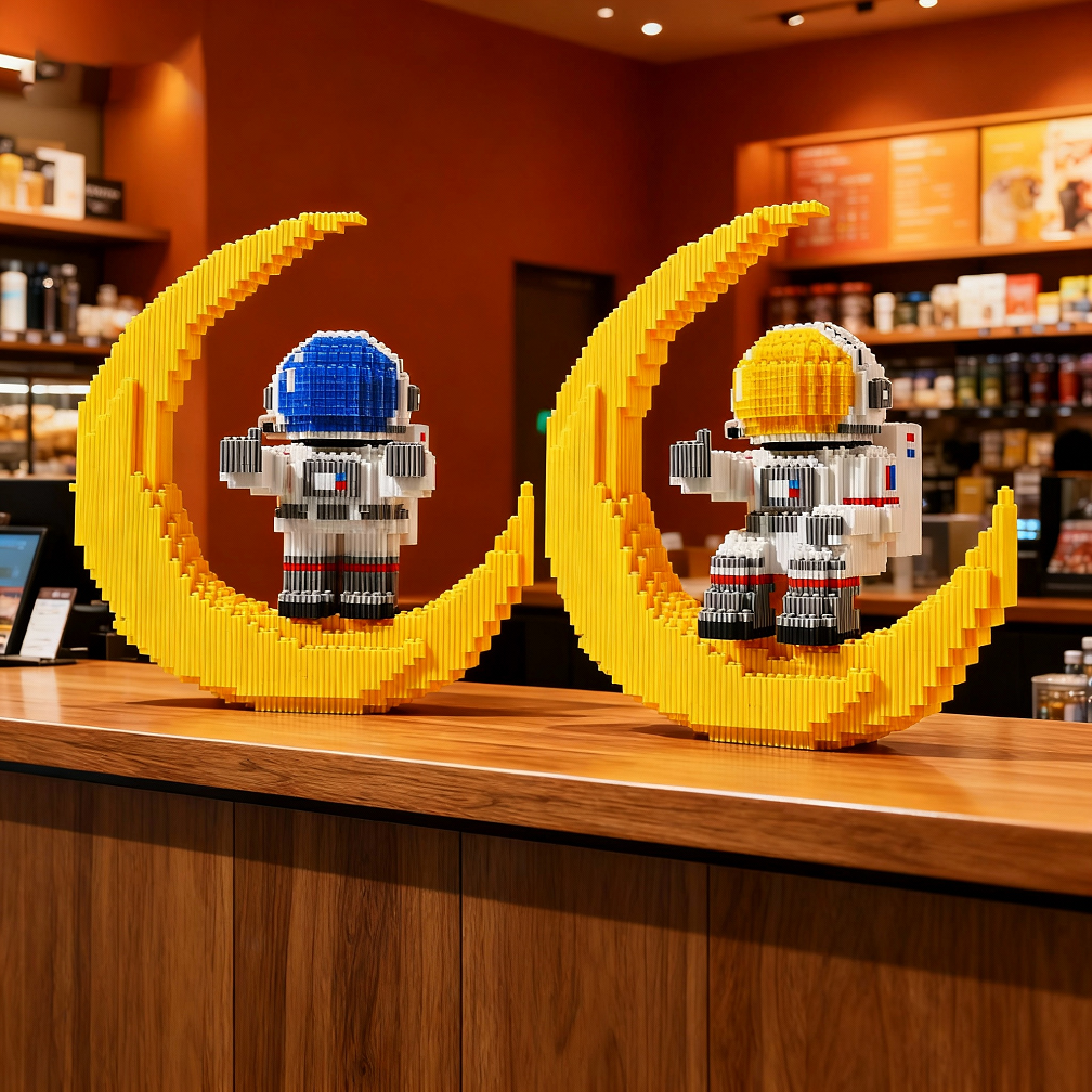 月亮宇航员积木成人解压摆件礼物男女孩益智拼装串联积木玩具