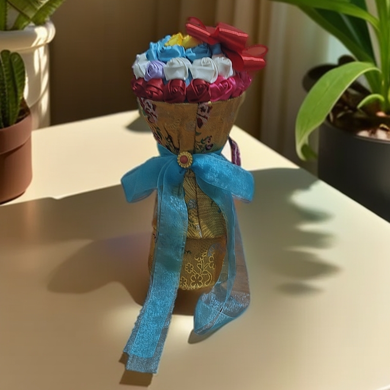 蓝色丝带手工编织花装饰品