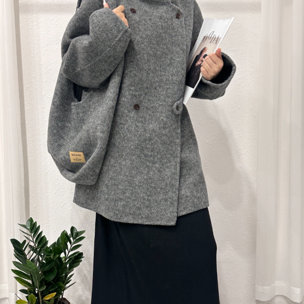 【简叙】XSH008冬季新款韩系翻领短款设计收腰毛袖呢