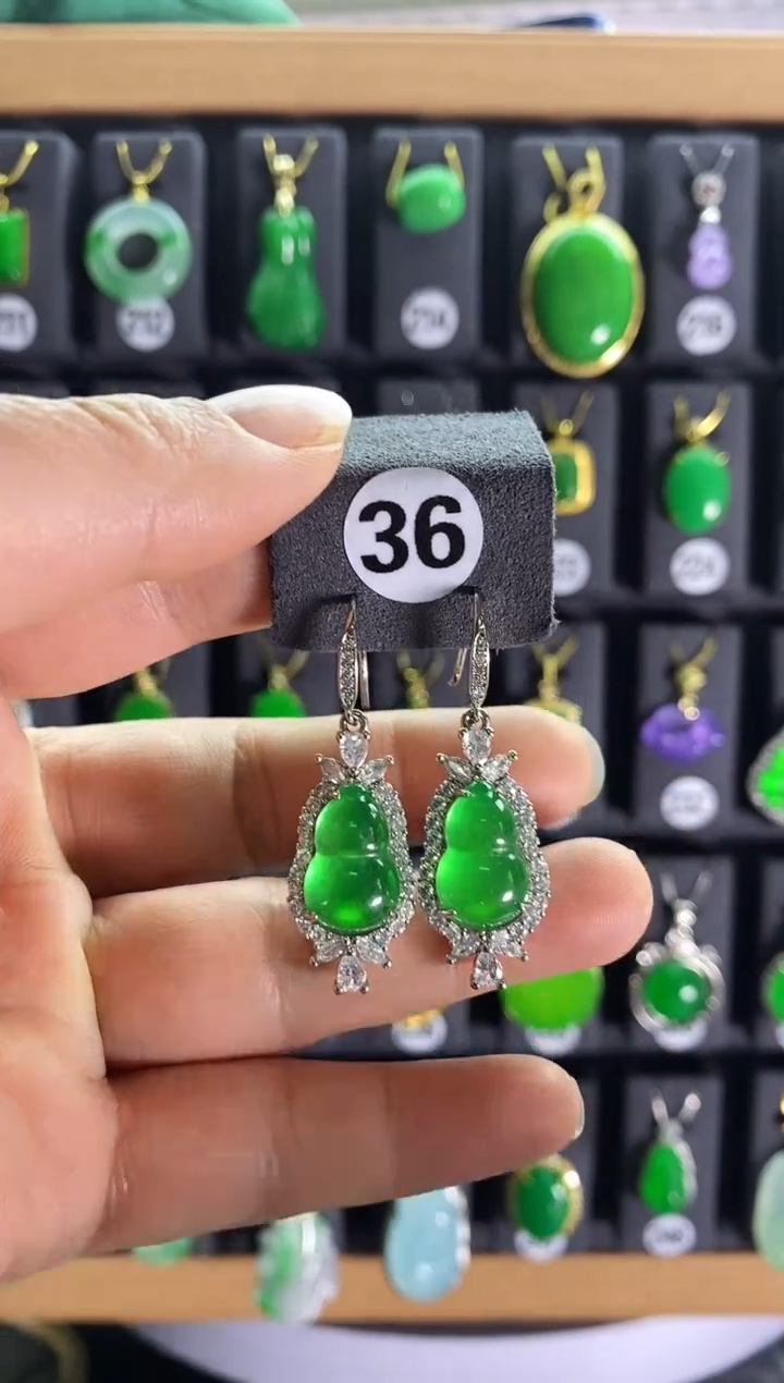 【闪购商品】翡翠耳饰银S925镶嵌老36...