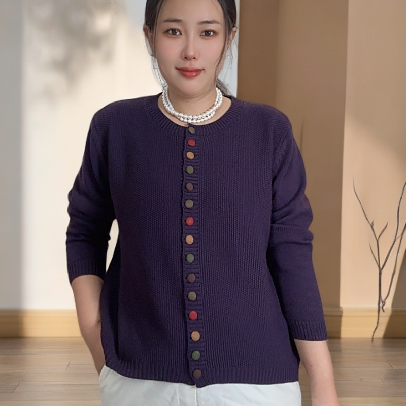 春秋百搭彩扣套头款女针织宽松型毛针织衫休闲网红洋气大朗毛衣