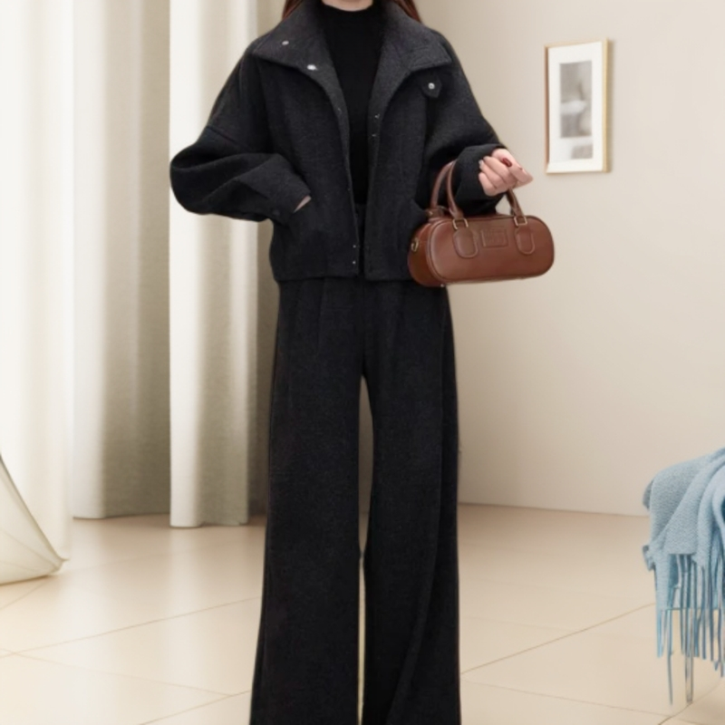 【外套+裤子】简约2025冬季新款保暖加厚外套女休闲裤大码两件套装