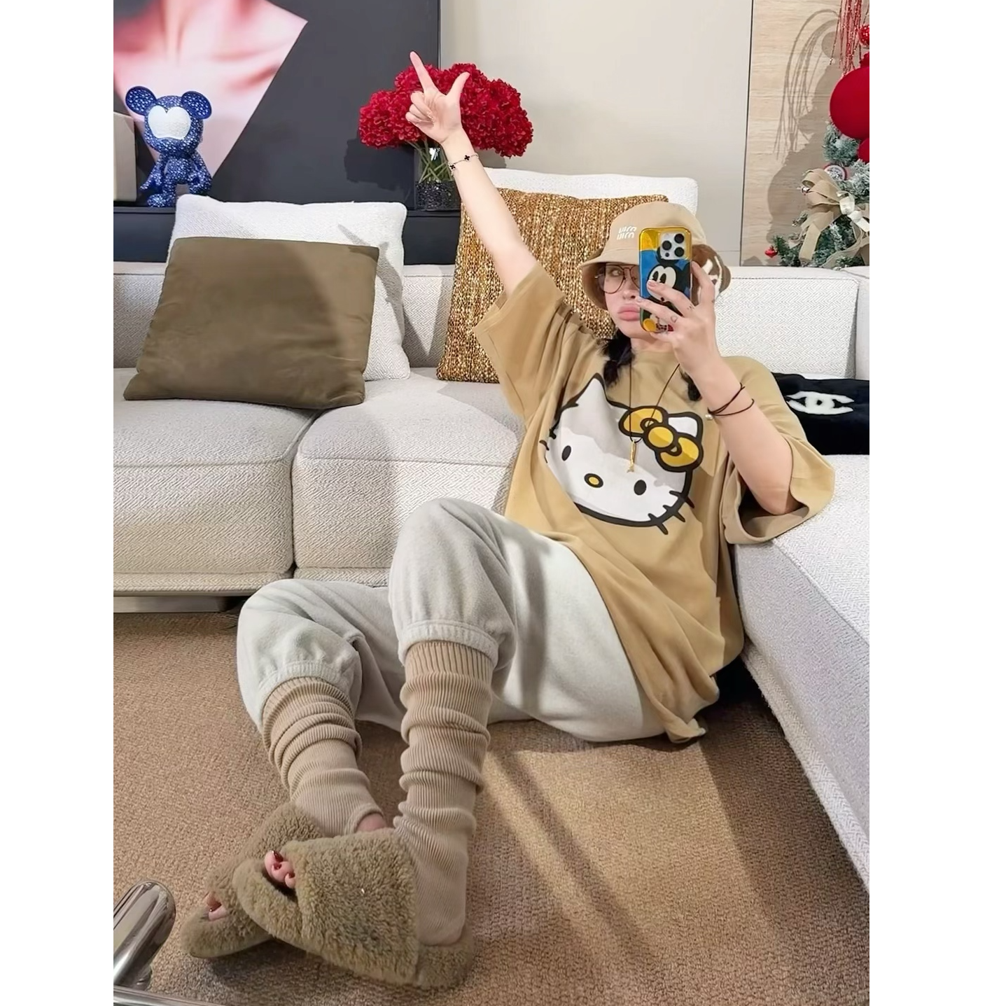 【菲儿推荐】可爱卡通小猫印花女新款亲肤舒适休闲短袖T恤