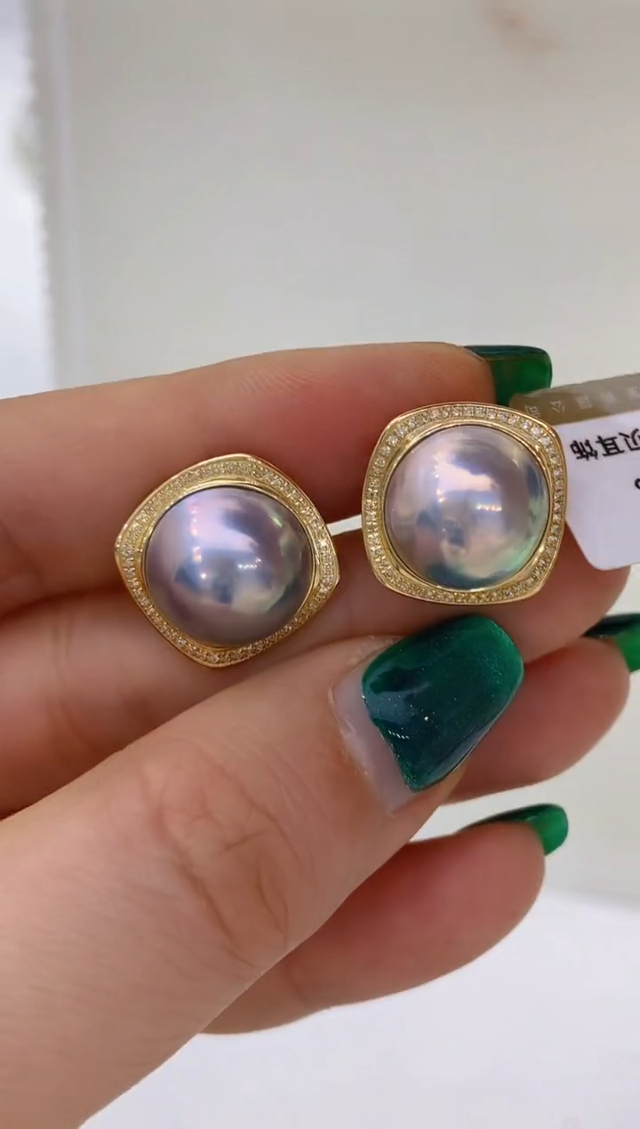 【闪购商品】拼合珍珠（马贝珠）耳饰18K金镶嵌95 13-14mm