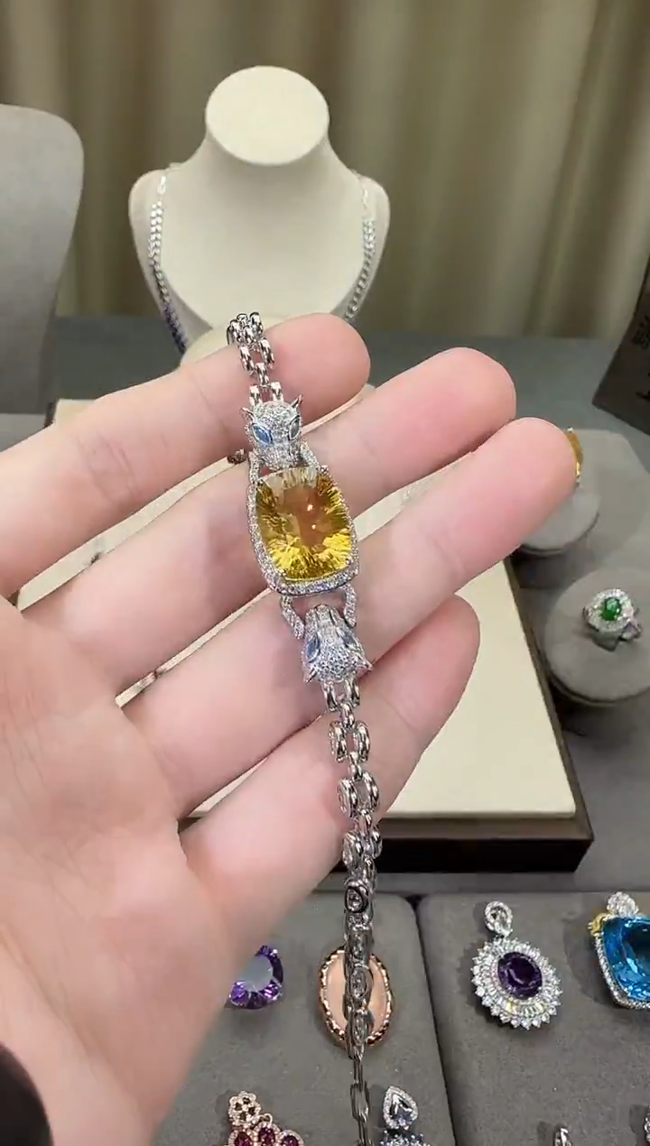 银S925镶嵌手链黄晶11*16mm手链高级款